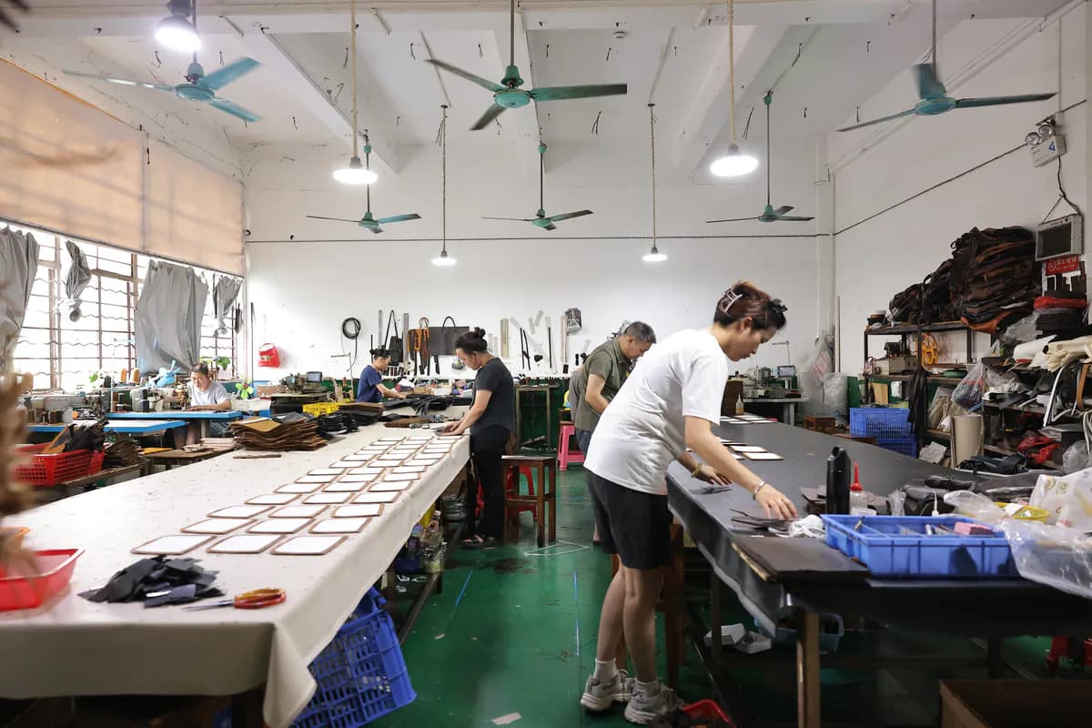 Marrant leather bag production floor with organized workstations