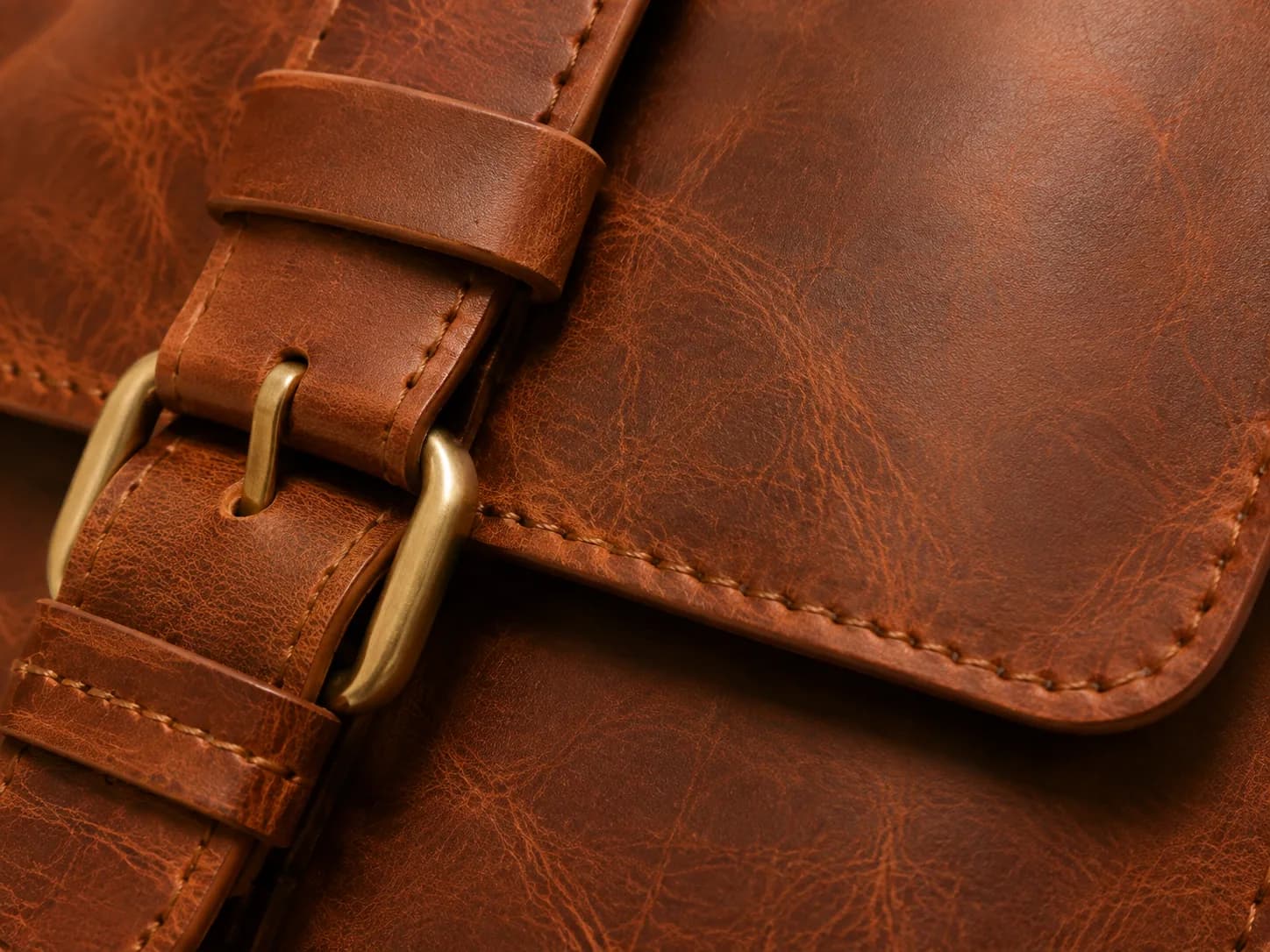 Close-up of Crazy Horse leather and brass hardware
