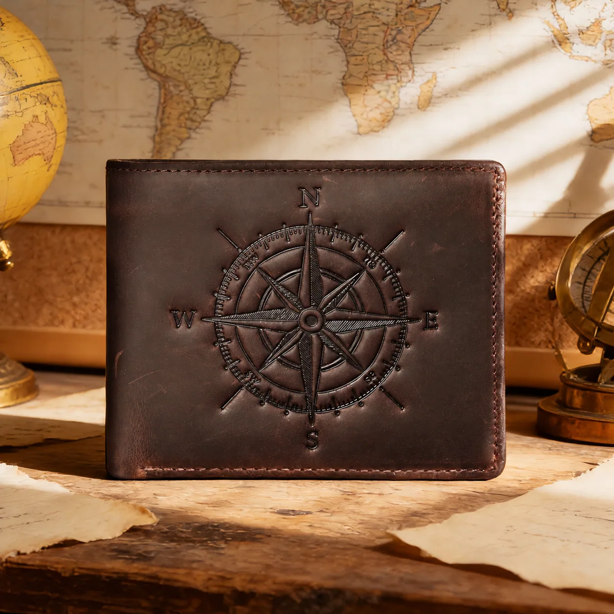 Wholesale Leather Compass Bifold Wallet · 1040