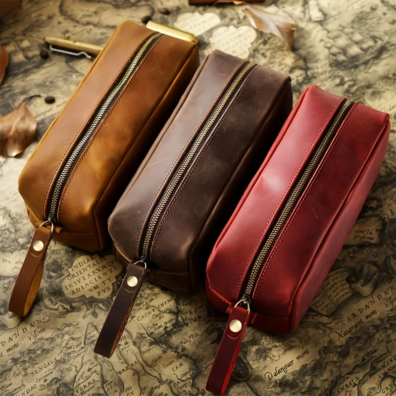 Wholesale Top-Grain Leather Multipurpose Pen Case · Q1004